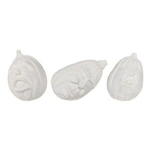 Lot of 3 Unpainted Halloween Pumpkin Faces Ready to Paint Ceramic Bisque